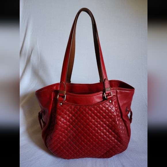 New Cardinal Red Leather Carryall Glenna Satchel - Picture 2 of 12